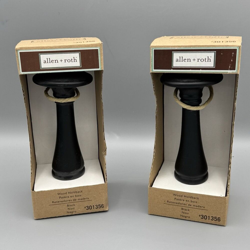 Pair Allen + Roth Wood Black Holdback  #301356 Home Decor Curtain Holder Tieback